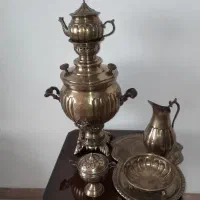 سماور۶لیتری ذغالی برنجی باسرویس ورق ضخیم