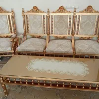 مبل سلطنتی سفید طلایی ۷ نفره کاملاً چوبی و محکم