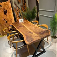 میز غذاخوری ۶ ۸ ۱۰ نفره چوبی اسلب چوب گردو روستیک
