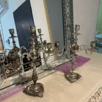 یک جفت جا شمعی برنز با انکاری نقره