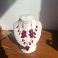 بدلیجات رنگ ثابت  اناری ست گردنبند وگوشواره یلدایی