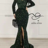 اجاره لباس مجلسی سبز پولکی