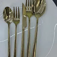 سرویس قاشق چنگال 24 نفره استیل طلایی خارجی