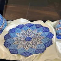 ۲عدد گلدان میناکاری اصفهان ۲۰سانتی با بشقاب ۲۵