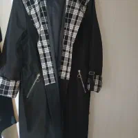 پالتو بارانی کاپشن مشکی با کلاه پشمی چهارخانه