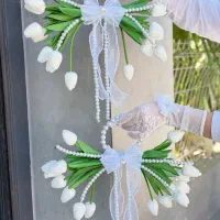 دسته گل روبانی و گل لاله لمسی|گل مصنوعی|کامیاران, |دیوار
