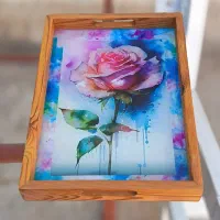 سلام وقت بخیر سینی چوبی با شیشه نشکن