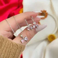 نیم ست نقره پاپیونی صورتی بنفش ظریف قصه باران۱۰