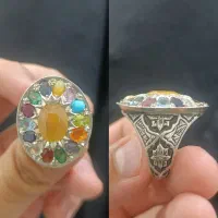 انگشتر نقره ۱۵ جواهر سیترین اپال یاقوت