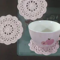 زیر لیوانی قلاب بافی با نخ مکرومه