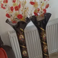 گلدان شیشه ای همراه گل کریستالی