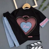 ست تیشرت و شلوارک جین درجه یک دخترانه سایز ۴۵تا۶۵