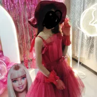 لباس مجلسی دخترانه همراه کلاه و دستکش جدید سرخابی