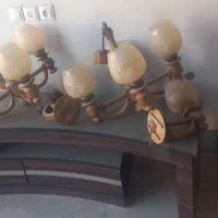 لوستر چوبی  ۴ شعله ومیز تلویزیون|لوستر و چراغ آویز|همدان, |دیوار