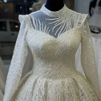 لباس عروس مدل عربی یقه ۳ سانت با دانتل وارداتی
