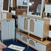 ست جهیزیه عروس کنسول آینه میزتلویزیون جاکفشی حصیری|بوفه، ویترین، کنسول|قم, قلعه کامکار|دیوار