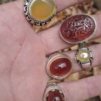 انگشتر نقره قدیمی،عقیق و یاقوت زرد