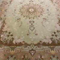 یک جفت فرش زمرد مشهد ۱۲ متری کرم صورتی بسیار تمیز