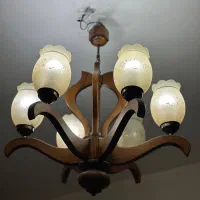 لوستر چوبی ۶ شاخه|لوستر و چراغ آویز|اندیشه, شهرک مریم|دیوار