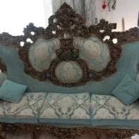 مبل سلطنتی فیروزه ای چوب نه نفره