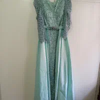 پیراهن بلند دنبال دار رنگ سبز فیروزه ای