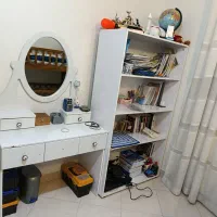 میز آینه و کتابخانه|کتابخانه، شلف، قفسه‌های دیواری|تهران, مینای شمالی (مخبر)|دیوار