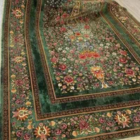 فرش ماشینی ابریشمی طرح دستباف نقشه باغ گل