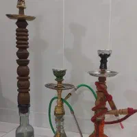 دوعدد قلیون چوبی ویک عدد برنجی