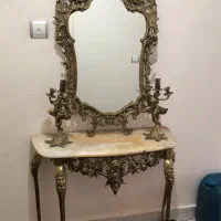 آیینه و شمعدان لوستر برنز  همراه ساعت و قندان برنز