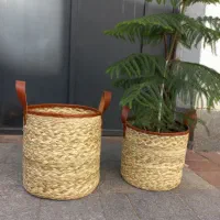 گلدون حصیری دسته چرمی