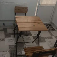 میز صندلی چوبی پایه فلزی