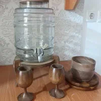 کلمن و جام و کاسه پیش دستی چوبی