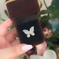 انگشتر پروانه نقره جواهری برلیان کادویی دختر