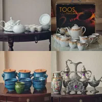 تعدادی ظروف پیوتر چای خوری شیرینی خوری