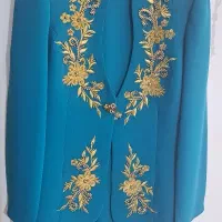 کت و دامن مجلسی رنگ فیروزه‌ای سایز ۴۲