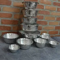 سینی و کاسه استیل ساده و چکشی