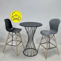 صندلی پلاستیکی اپن کانتر/پایه فلزی/چوب راش/باغدان