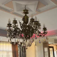 لوستر برنزی گرم بالا آنتیک اصلی دو عدد|لوستر و چراغ آویز|تهران, ستارخان|دیوار