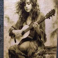 تابلو فرش طرح دختر گیتار زن