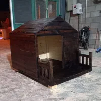 کلبه چوبی لانه سگ و گربه با چهارچوب آهن