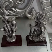 دوتا مجسمه پلی استر پایه چوب باگلدون گل طبیعی خشک