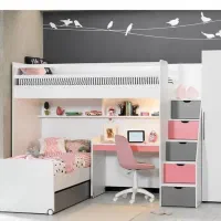 تخت خواب دو طبقه کشودار بزرگ به همراه میز تحریر