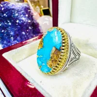 انگشتر فوق کلکسیون سنگ فیروزه رگ طلایی اصل نیشابور