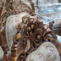 مبل سلطنتی استیل ۹ نفره چوب گردو منبت کاری نو نو