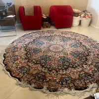 فرش گرد ابریشم ابی