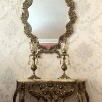 آینه شمعدان برنزی به همراه ساعت برنزی بزرگ