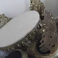 میز نهارخوری برنز با صندلی و سنگ روش