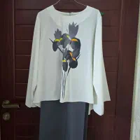 ست شومیز شلوار زنانه طرح نقاشی آبرنگی طوسی