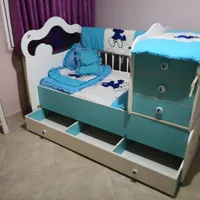 سرویس خواب نوزاد-کودک،برند ساحل چوب،طرح اسمورف|اسباب و اثاث بچه|قزوین, |دیوار