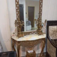 کنسول برنج با آینه شمعدان و ساعت